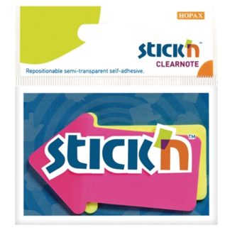 Stick'N Clearnote Small Arrow Lemon Magenta 2 Pack 76X50mm 60 Sheets