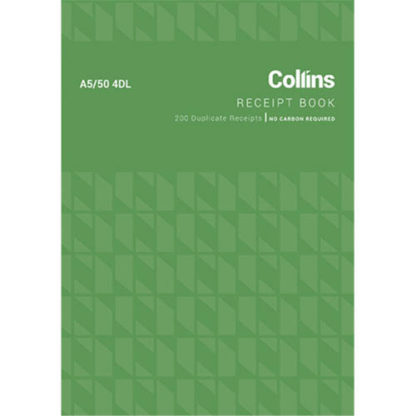 Collins Cash Receipt A5/50 4DL - No Carbon