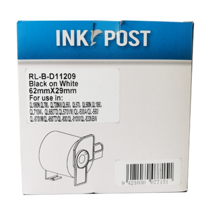InkPost for Brother DK11209 62mm x 29mm Black on White