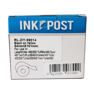 InkPost for Dymo 99014/S0722430 54mm x 101mm Black on Yellow