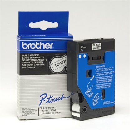 Brother TC201 12mmx8m Black on White Tape