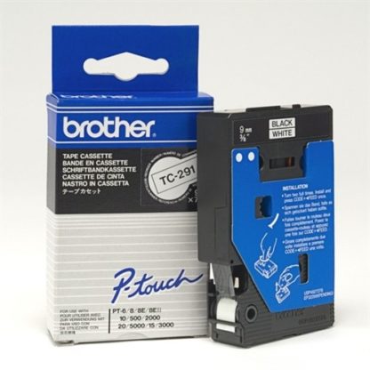 Brother TC291 9mmx8m Black on White Tape